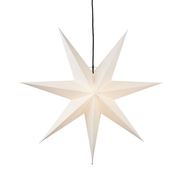 Estrela pendurada em papel branco com luz Frozen