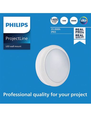 Plafón LED exterior redondo 1.400Lm 15W IP65 IK06 ProjectLine Philips | LeonLeds