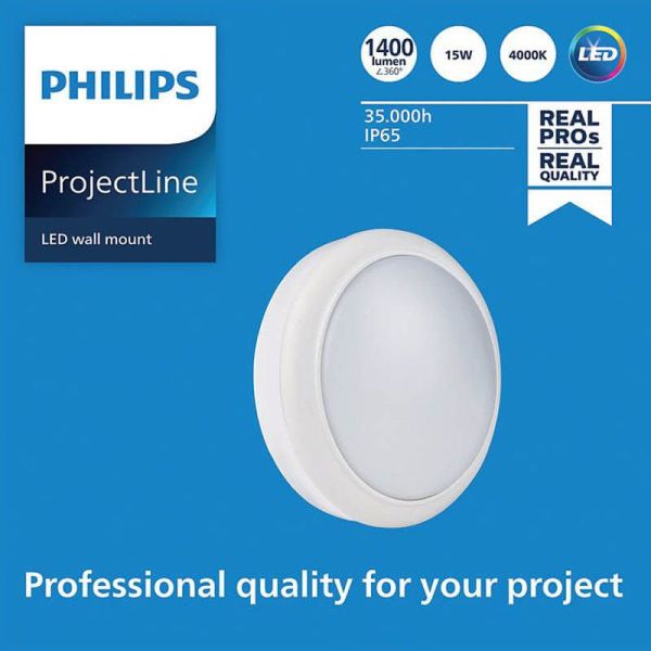 Plafón LED exterior redondo 1.400Lm 15W IP65 IK06 ProjectLine Philips | LeonLeds