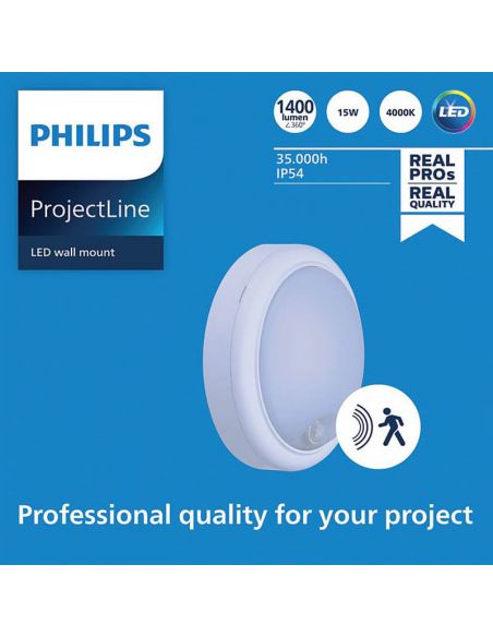 Aplique / Plafón LED con sensor de movimiento 1.400Lm 15W IP65 IK06 ProjectLine Philips | LeonLeds