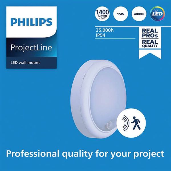 Aplique / Plafón LED con sensor de movimiento 1.400Lm 15W IP65 IK06 ProjectLine Philips | LeonLeds