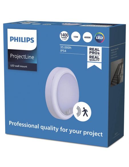 Aplique / Plafón LED con sensor de movimiento 1.400Lm 15W IP65 IK06 ProjectLine Philips | LeonLeds