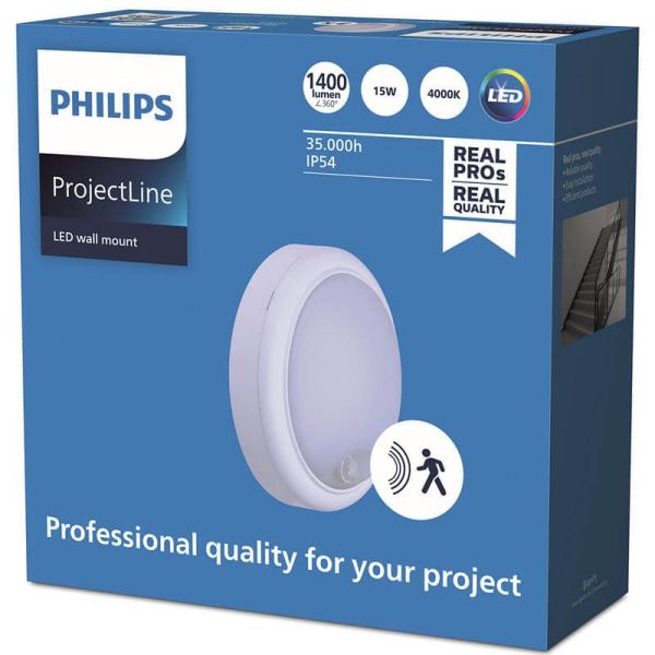 Aplique / Plafón LED con sensor de movimiento 1.400Lm 15W IP65 IK06 ProjectLine Philips | LeonLeds