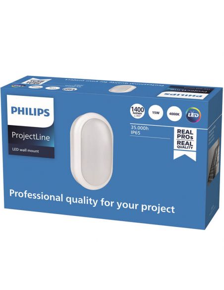 Aplique LED exterior Ovalado IP65 1.400Lm 15W IK06 ProjectLine 8719514954335 Philips | LeonLeds