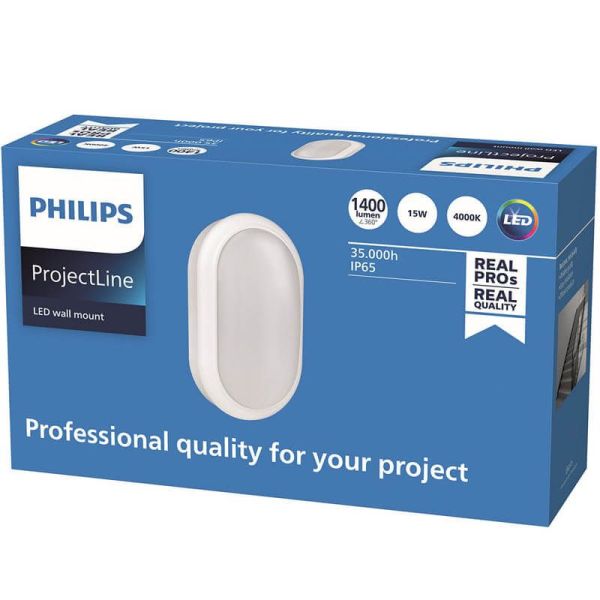 Aplique LED exterior Ovalado IP65 1.400Lm 15W IK06 ProjectLine 8719514954335 Philips | LeonLeds