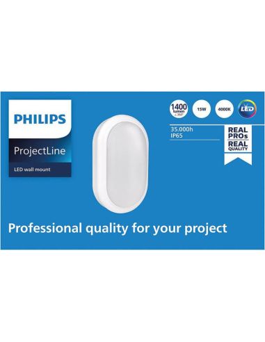 Aplique LED exterior Ovalado IP65 1.400Lm 15W IK06 ProjectLine 8719514954335 Philips | LeonLeds