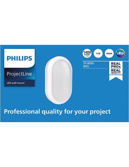 Aplique LED exterior Ovalado IP65 1.400Lm 15W IK06 ProjectLine 8719514954335 Philips | LeonLeds