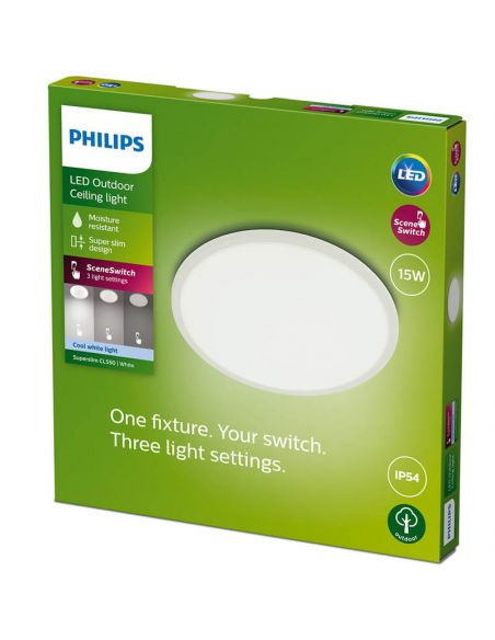 Luminária de teto LED SuperSlim redonda extra plana para exterior, na cor branca | LeonLeds