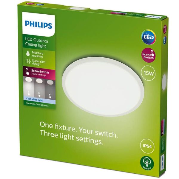 Plafonnier LED d'extérieur extra-plat et rond SuperSlim blanc | LeonLeds