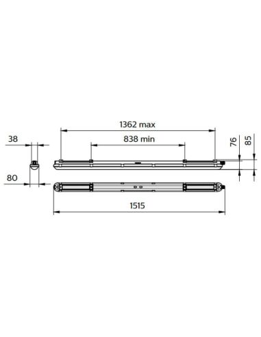 Dimensions Écran LED étanche 150CM 6.000Lm 43W Philips CoreLine GEN2 - Remplace 2X58W 8718291840497 | leonleds