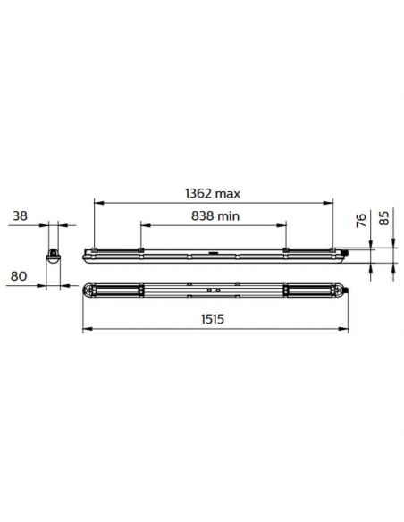 Dimensiones Pantalla Estanca LED 150CM 6.000Lm 43W Philips CoreLine GEN2 - Sustituye a 2X58W 8718291840497 | LeonLeds