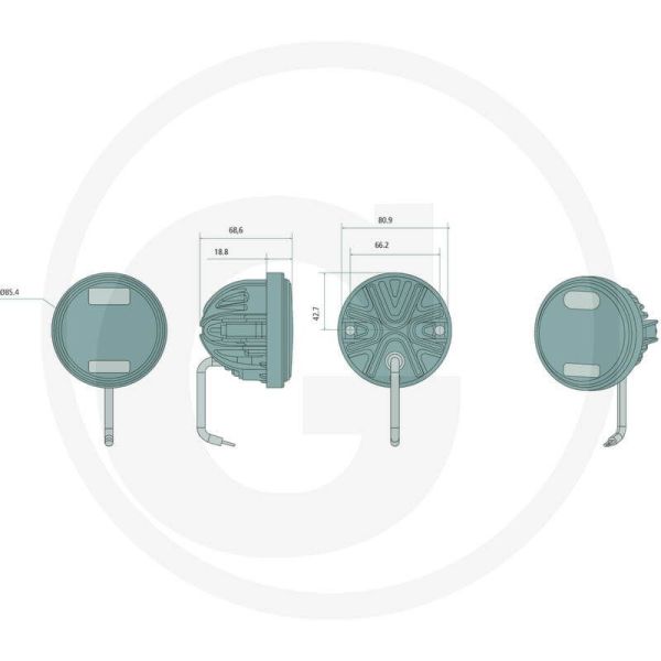 Dimensiones Faro LED redondo empotrable 40W con un diámetro de Ø 84 con conector Deutsch 12/24V | LeonLeds
