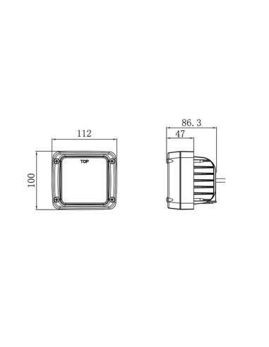Dimensions Phare LED carré emptorable 38W 3.800Lm 12V 24V pour Agrofarm Agrolux Agrotron Deutz | leonleds