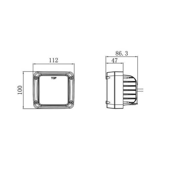 Dimensiones Faro LED cuadrado emptorable 38W 3.800Lm 12V 24V para Agrofarm Agrolux Agrotron Deutz | LeonLeds