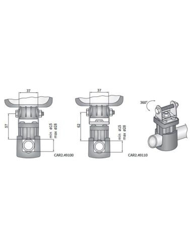 Dimensiones Soporte de Faro de trabajo LED para barra redonda Ø15÷28mm CAR2.49110 Wesem | LeonLeds