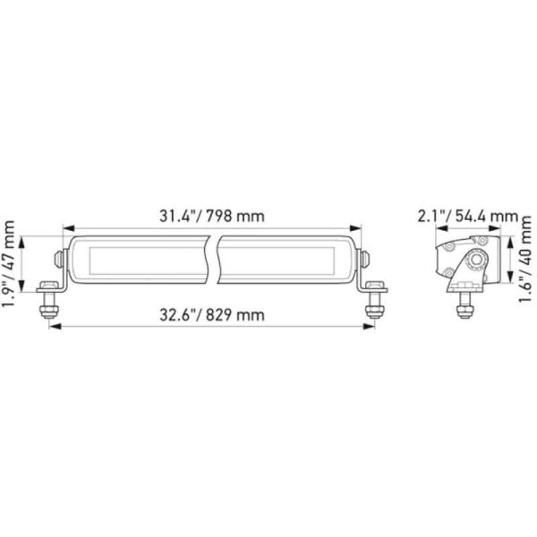 Dimensione Barra LED largo alcance 32" Black Magic Slim LightBar 165W 9.000Lm IP69K 12V/24V 1FJ 358 176-311 Hella | LeonLeds