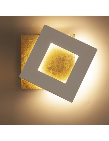 Aplique LED Dalia blanco y orocuadrado pequeño