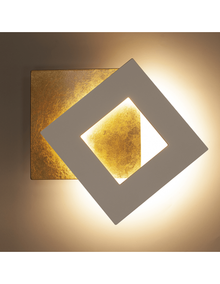 Aplique LED Dalia blanco y oro cuadrado pequeño giratorio