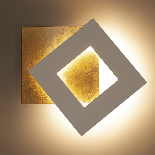 Aplique LED Dalia blanco y oro cuadrado pequeño giratorio