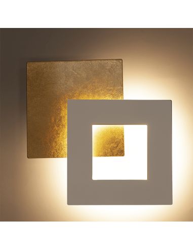 Aplique LED Dalia blanco y oro cuadrado pequeño Mantra