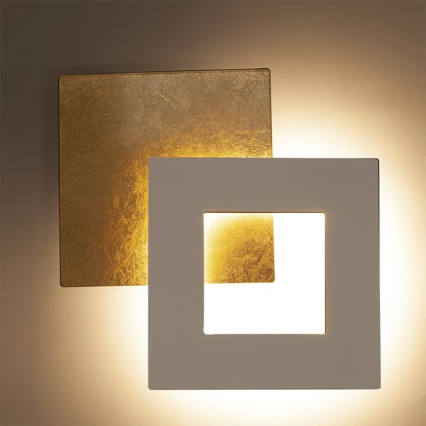 Aplique LED Dalia blanco y oro cuadrado pequeño Mantra