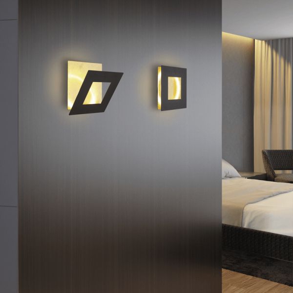 Aplique LED de pared Dalia dorado y negro ambiente