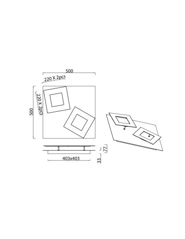 Mesures du plafonnier LED moderne Dalia blanc et or