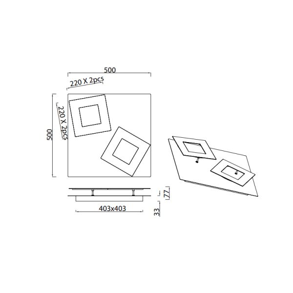 Mesures du plafonnier LED moderne Dalia blanc et or