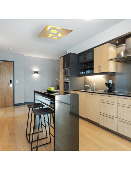 Plafonnier LED Dalia blanc et doré ambiance moderne