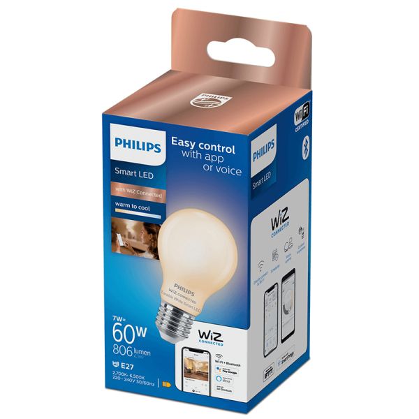 Bombilla LED A60 Cristal Mate 7W - 60W Wiz Regulable tono de luz 2700-6500K 8719514371965 | LeonLeds