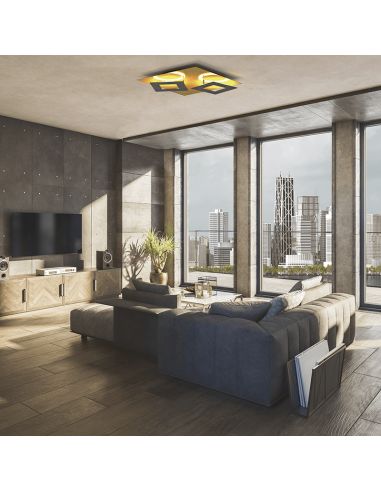 Plafon de techo LED Dalia negro y dorado ambiente