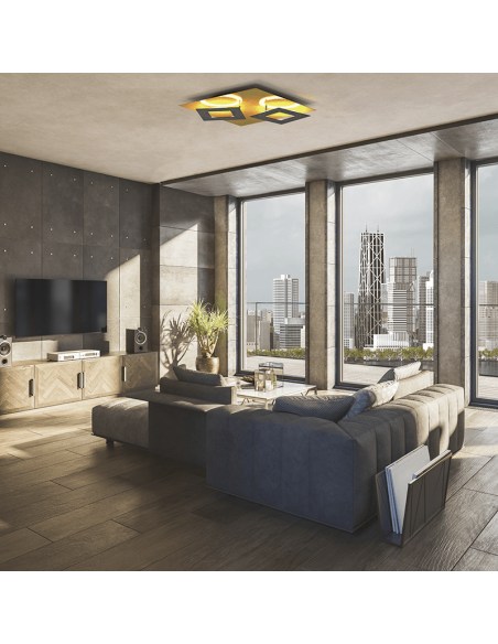 Plafon de techo LED Dalia negro y dorado ambiente