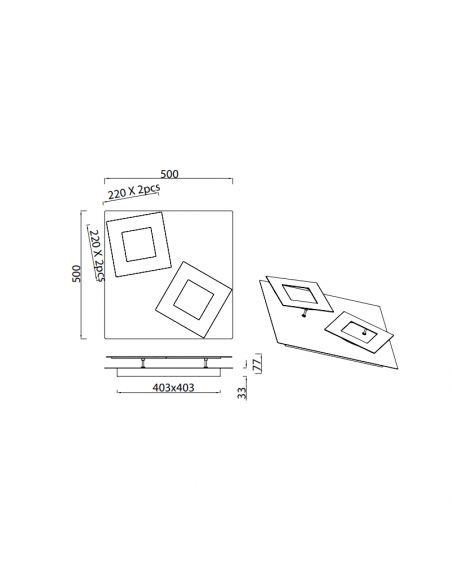 Mesures de plafonnier LED Dalia corten-oro 48W