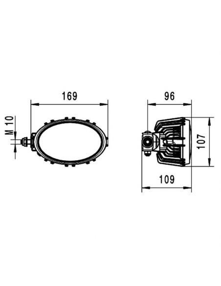 Dimensiones Faro LED de Largo Alcance Ovalado con soporte lateral Oval 100 Compact 12V/24V 1850Lm 1GA 996 761-191  | LeonLeds