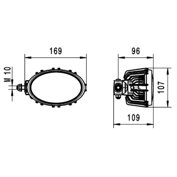 Dimensiones Faro LED de Largo Alcance Ovalado con soporte lateral Oval 100 Compact 12V/24V 1850Lm 1GA 996 761-191  | LeonLeds