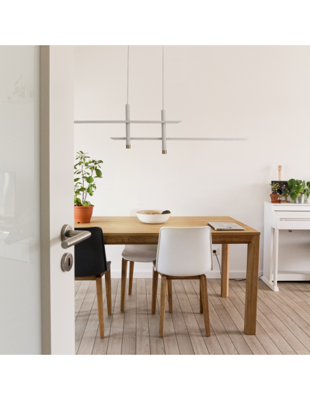 Lámpara LED Esparta blanco y oro grande ambiente