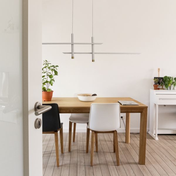 Lámpara LED Esparta blanco y oro grande ambiente