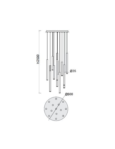 Lámpara colgante LED Cala multicolor de 14 luces medidas