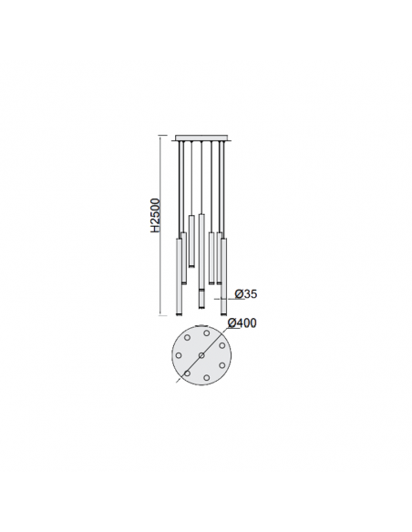 Suspensão LED Cala multicolor com 8 luzes, medidas