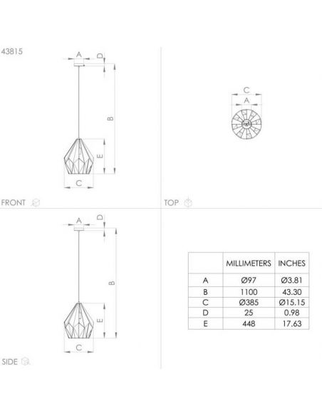 Dimensions du grand plafonnier doré de style vintage 43815 par Eglo | LeonLeds