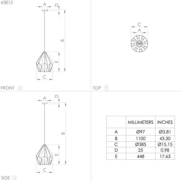 Dimensiones Lámpara de Techo Dorada de estilo Vintage Cartlon Grande 43815 Eglo | LeonLeds