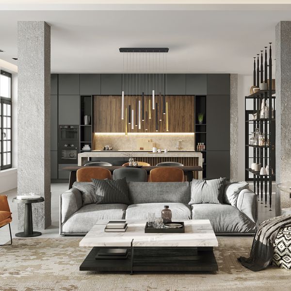 Luminária pendente Cala 84w retangular ambiente