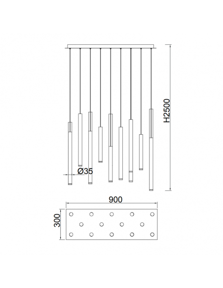 Lámpara colgante Cala 84w rectangular medidas