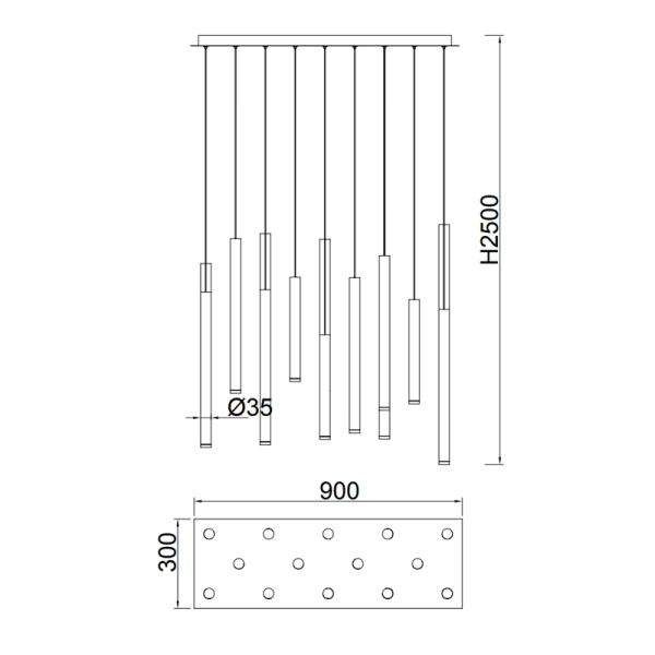 Mesures de la suspension rectangulaire Cala 84w