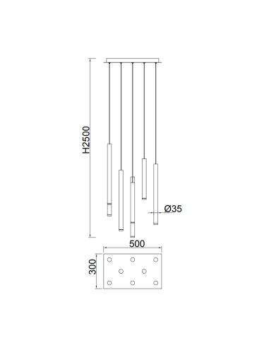 Lámpara colgante LED Cala rectangular 8 luces medidas