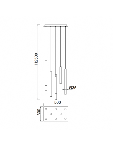 Lámpara colgante LED Cala rectangular 8 luces medidas