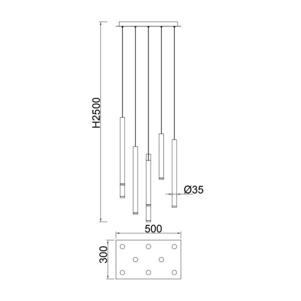 Lámpara colgante LED Cala rectangular 8 luces medidas