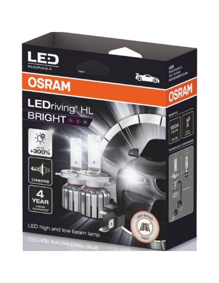 Bombilla LED H4 / H19 potente 12V + 300% mas de luz LEDriving HL Bright 64193DWBRT-2HFB Osram | LeonLeds