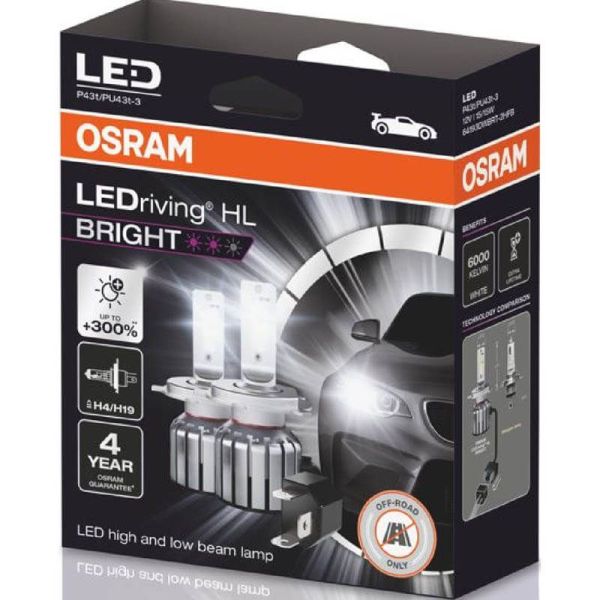 Ampoule LED H4/H19 puissante 12V + 300% de lumière en plus LEDriving HL Bright 64193DWBRT-2HFB Osram | leonleds
