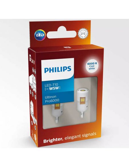 Ultinon Pro6000 T10 Lâmpada LED 6000K 24V 2 Unidades W5W 24961CU60X2 Philips | leonleds